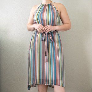 Antonio Melani Multi-Color Striped Chain Halter Spring Dress